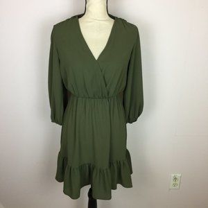 ASOS DESIGN Mini Tea Dress Sz 4 Womans Green Wrap Front Ruffle-hem Puff Sleeves